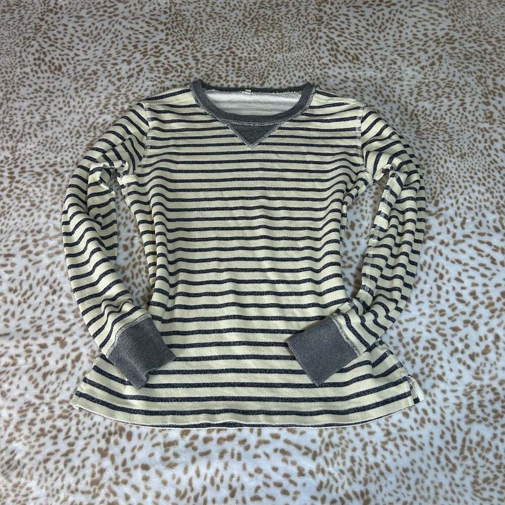 J.Crew Women's Striped Long Sleeve Thermal Pullover Top Size L